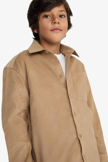 قميص بولو ولادي ردن طويل مخمل مضلع قصة عادية