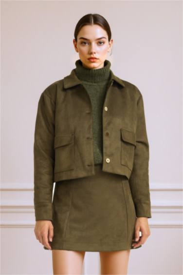 Gömlek Yaka Düğmeli Süet Ceket