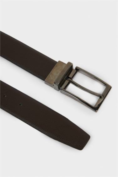 Erkek Çift Taraflı Toka Suni Deri Klasik Kemer