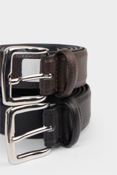 Erkek Dikdörtgen Toka Suni Deri 2'li Klasik Kemer