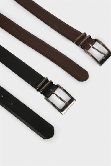 Erkek Dikdörtgen Toka Suni Deri 2'li Klasik Kemer