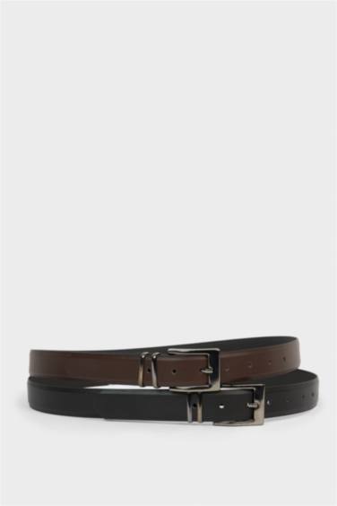 Erkek Dikdörtgen Toka Suni Deri 2'li Klasik Kemer