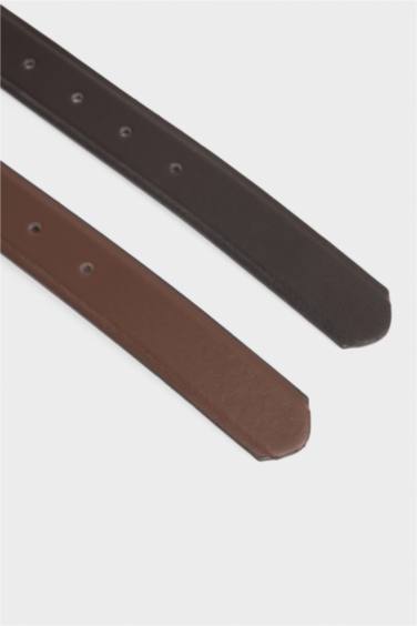 Erkek Dikdörtgen Toka Suni Deri 2'li Klasik Kemer