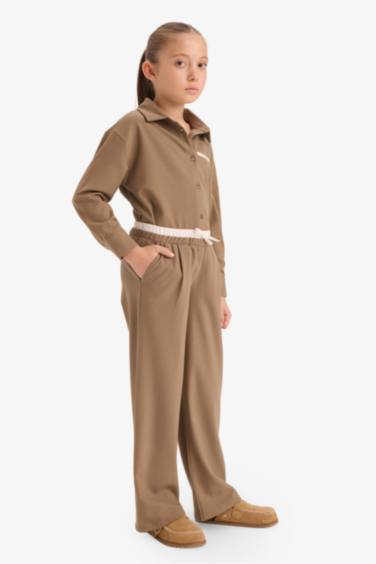 Kız Çocuk Beli Lastikli Wide Leg Pantolon