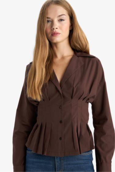 Slim Fit Shirt Collar Poplin Long Sleeve Shirt