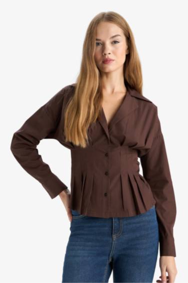 Slim Fit Shirt Collar Poplin Long Sleeve Shirt