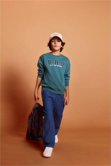 Erkek Çocuk 2'li Takım Baskılı Sweatshirt Jean Pantolon