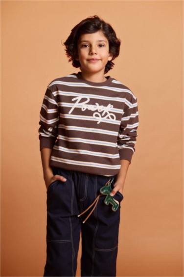 Erkek Çocuk 2'li Takım Çizgili Sweatshirt Jean Pantolon