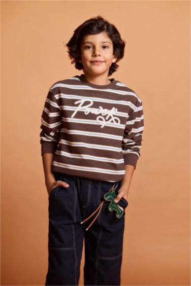 Erkek Çocuk 2'li Takım Çizgili Sweatshirt Jean Pantolon