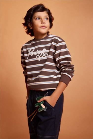 Erkek Çocuk 2'li Takım Çizgili Sweatshirt Jean Pantolon