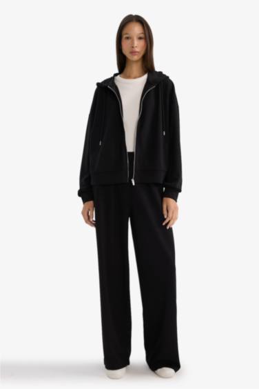 بنطلون بجامة رياضي وايد ليج برجل واسع بجيب