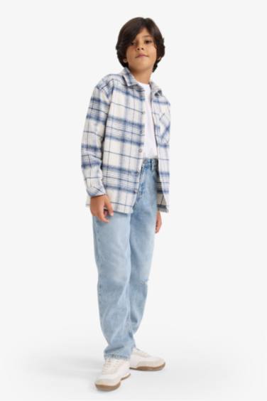 قميص كاروهات ولادي ردن طويل اوفر سايز بياخة بولو