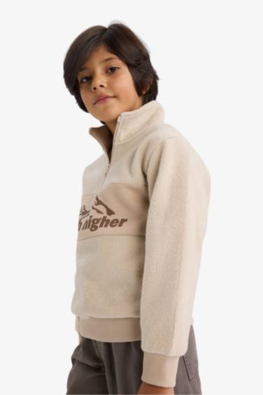 Erkek Çocuk Yarım Fermuarlı Baskılı Polar Sweatshirt