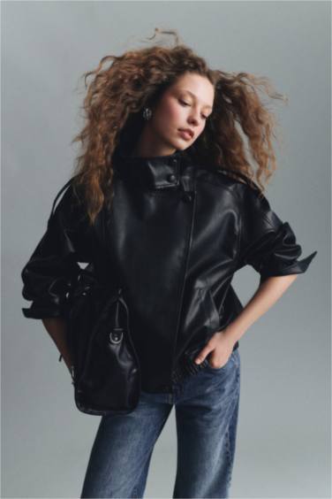 Dad Fit Suni Deri Ceket - Görsel 3