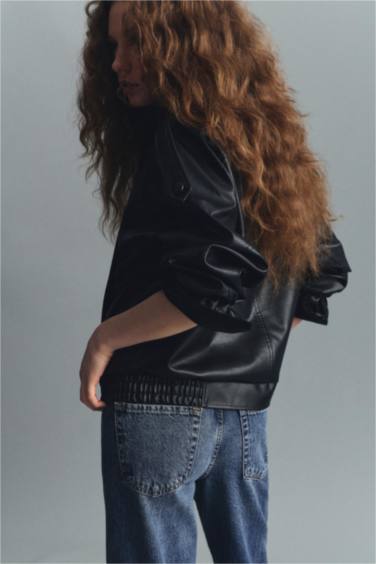 Dad Fit Suni Deri Ceket - Görsel 5