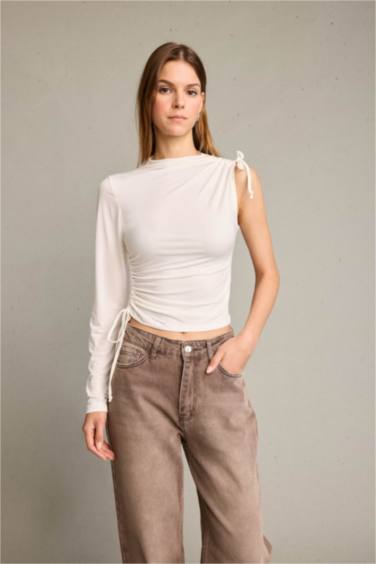 Tek Omuzlu Büzgülü Bluz
