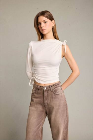 Tek Omuzlu Büzgülü Bluz