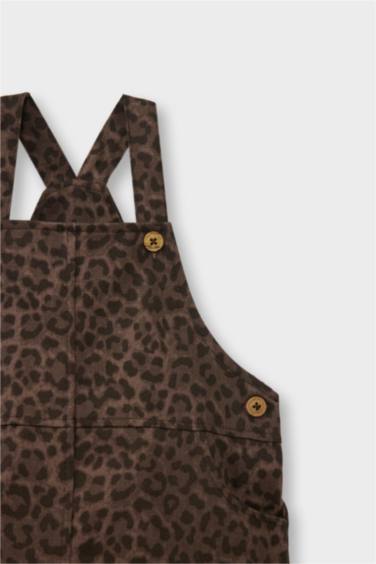 Kız Bebek Leopar Desenli Askılı Gabardin Salopet Elbise
