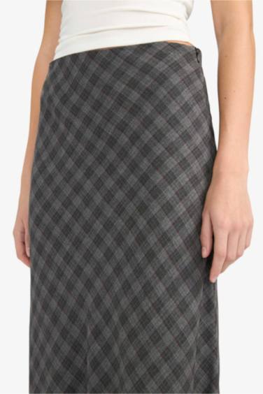 A Line Plaid Viscose High Waist Midi Skirt