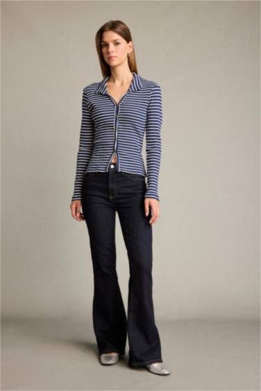 Polo Yaka Çizgili Uzun Kollu Tişört