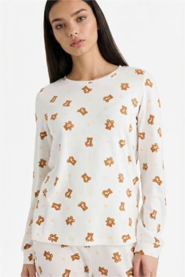 Pijama Takımı Regular Fit Ayıcık Desenli Uzun Kollu Üst Uzun Alt