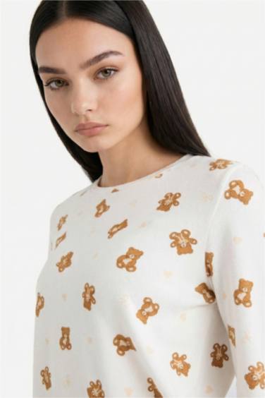 Pijama Takımı Regular Fit Ayıcık Desenli Uzun Kollu Üst Uzun Alt