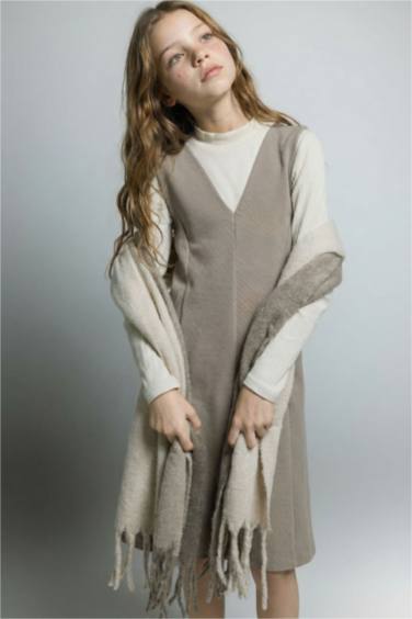 Kız Çocuk 2'li Takım V Yaka Kolsuz Elbise Uzun Kollu Tişört