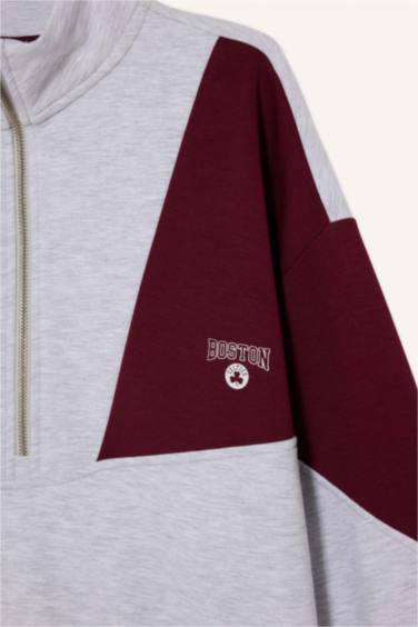 NBA Boston Celtics Oversize Fit Yarım Fermuarlı Modal Sporcu Sweatshirt