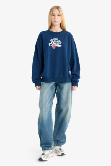 Coool Oversize Geniş Kalıp Bisiklet Yaka Sırt Baskılı Sweatshirt