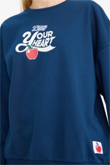 Coool Oversize Geniş Kalıp Bisiklet Yaka Sırt Baskılı Sweatshirt