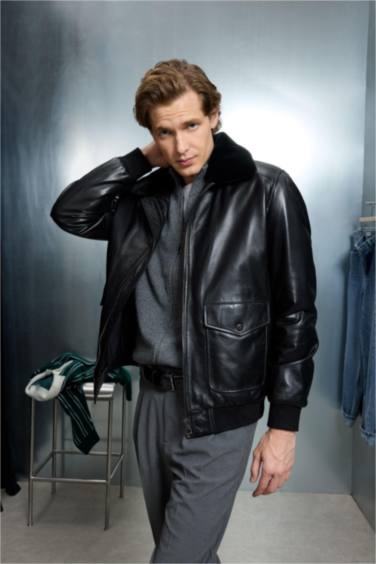 %100 Deri Premium Modern Fit Polo Yaka Astarlı Fermuarlı Mont