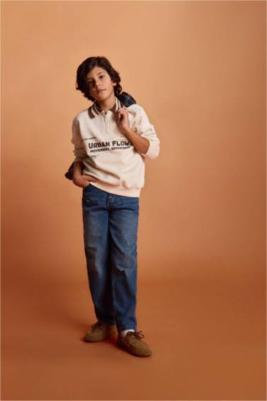 Erkek Çocuk Polo Yaka Baskılı İçi Yumuşak Tüylü Sweatshirt