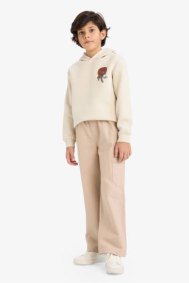 سويت شيرت ولادي مطبوع قصة عادية ببطانة ناعمة