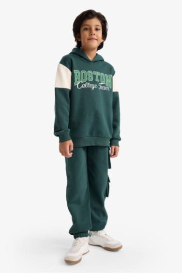 Kapüşonlu Baskılı İçi Yumuşak Tüylü Sweatshirt Erkek Çocuk