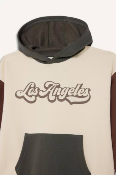 Boy Oversize Fit Hooded Printed Soft Fleece Lined Sweatshirt