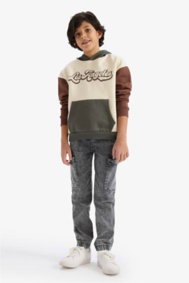 Oversize Geniş Kalıp Kapüşonlu Baskılı İçi Yumuşak Tüylü Sweatshirt Erkek Çocuk