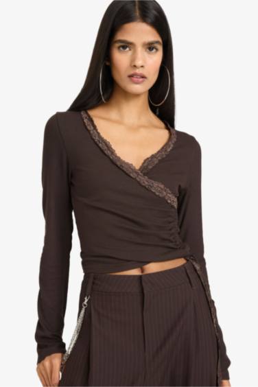 Fitted Dantel Detaylı Tişört