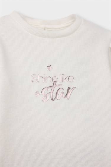 Kız Bebek 2'li Takım Baskılı Sweatshirt Süet Pantolon