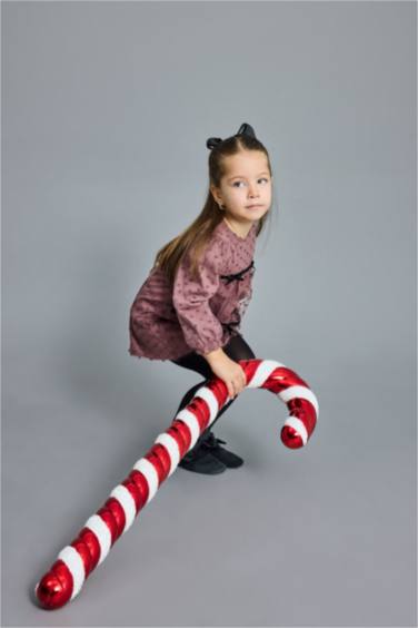 فستان بناتي منقط تول ردن طويل