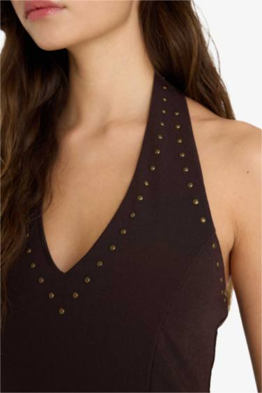 Halter Yaka Bürümcük Mini Elbise