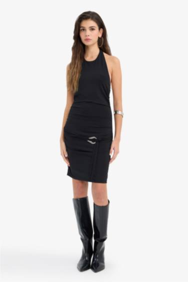 Yılbaşı Temalı Bodycon Vücudu Saran Halter Yaka Mini Elbise