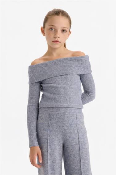 Kız Çocuk 2'li Takım Omzu Açık Bluz Geniş Bol Paça Pantolon