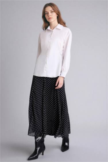 Puantiyeli Şifon Midi Etek - Görsel 2