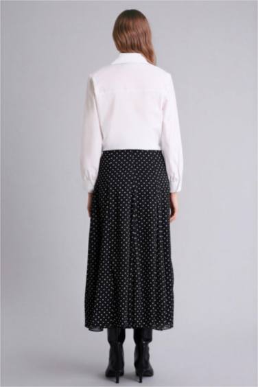 Puantiyeli Şifon Midi Etek - Görsel 5