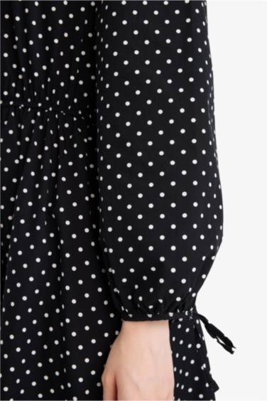 فستان بوبلين ردن طويل مطبوع وياخة مستديرة