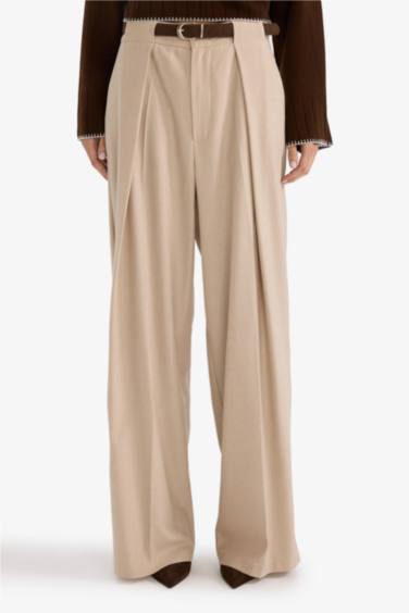 Wide Leg Regular Hem Double Pocket Trousers