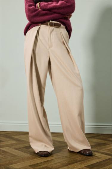 Wide Leg Regular Hem Double Pocket Trousers