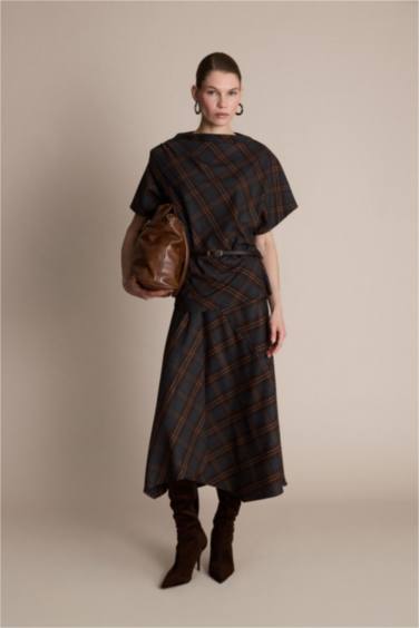 Pencil Skirt Plaid Normal Waist Midi Skirt