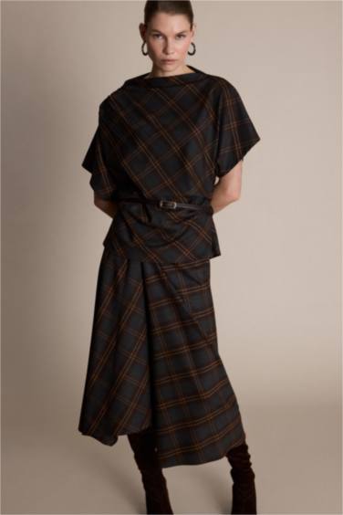 Pencil Skirt Plaid Normal Waist Midi Skirt