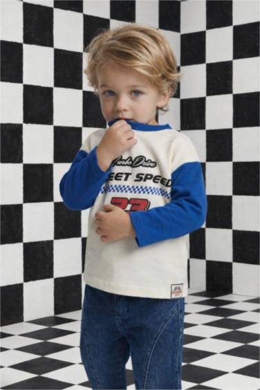 Ұл сәбилерге арналған Oversize кең пішімді дөңгелек жағалы суретті ұзын жеңді футболка